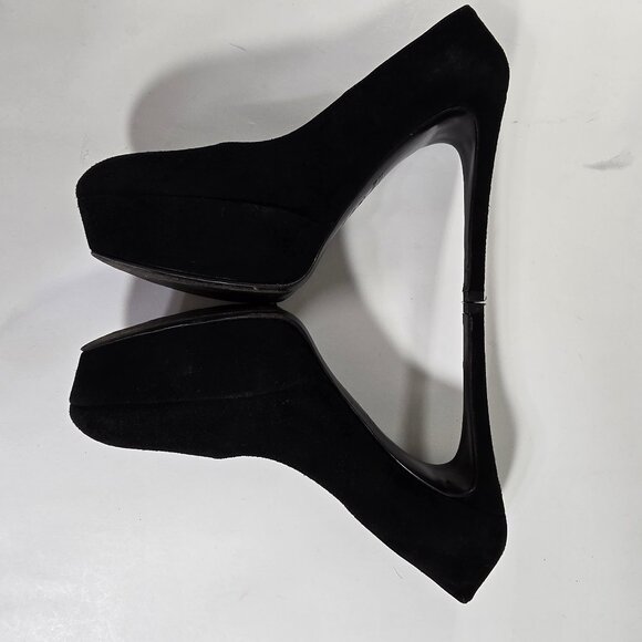 Stuart Weitzman Black Suede Platform Pumps Round Toe 7.5 N 5" Stiletto Heel - Picture 7 of 16
